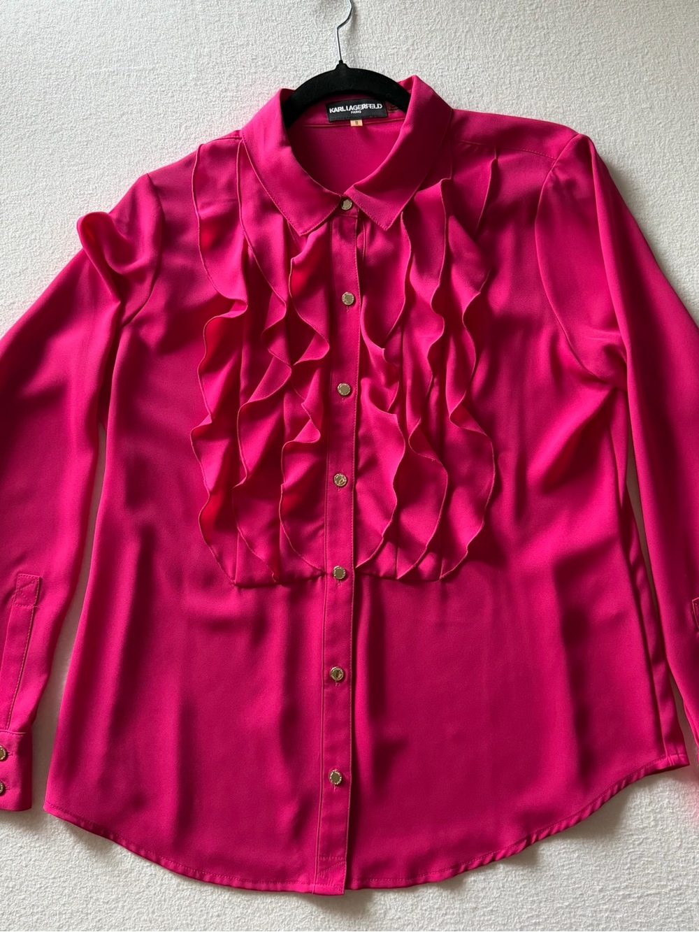 Karl Lagerfeld Fuchsia Ruffle-Front Button Down Shirt